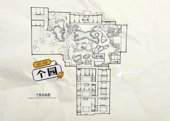 古典园林手绘平面008扬州个园