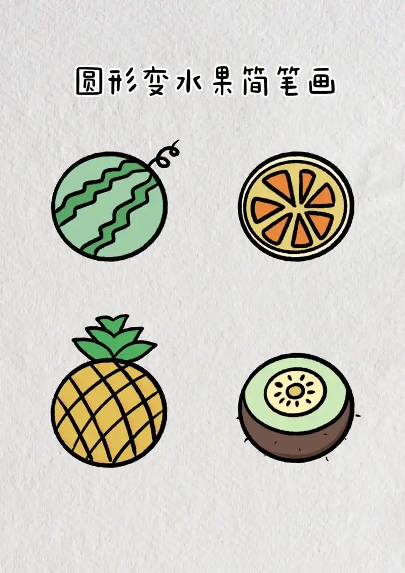 用圆形变水果简笔画教程步骤图解.#简笔画 #一学就会系列 # - 抖音