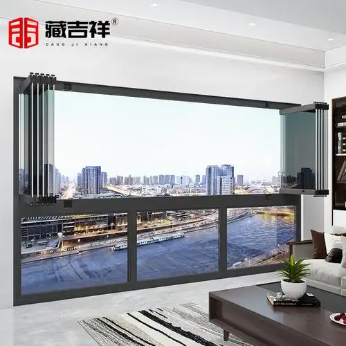 无框全景折叠窗封阳台窄框落地窗户钢化玻璃全开无框阳台窗
