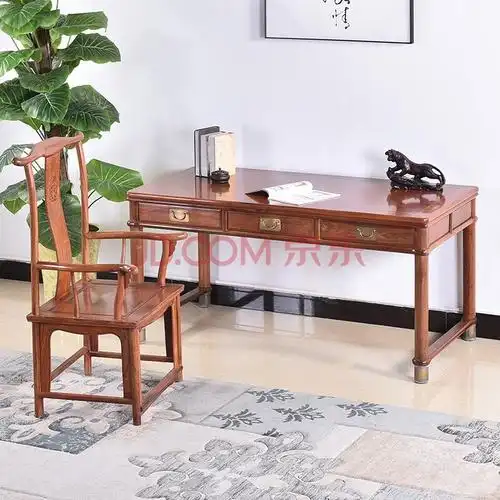 承古堂红木家具缅甸花梨(学名:大果紫檀)书桌全实木写字桌书架组合