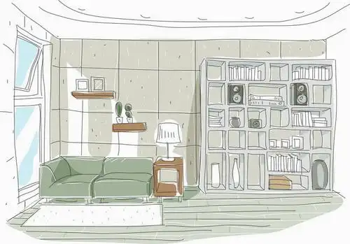 无人,客厅,横图,插画,室内,白天,正面,机器,数码,科技,地板,柜子,沙发