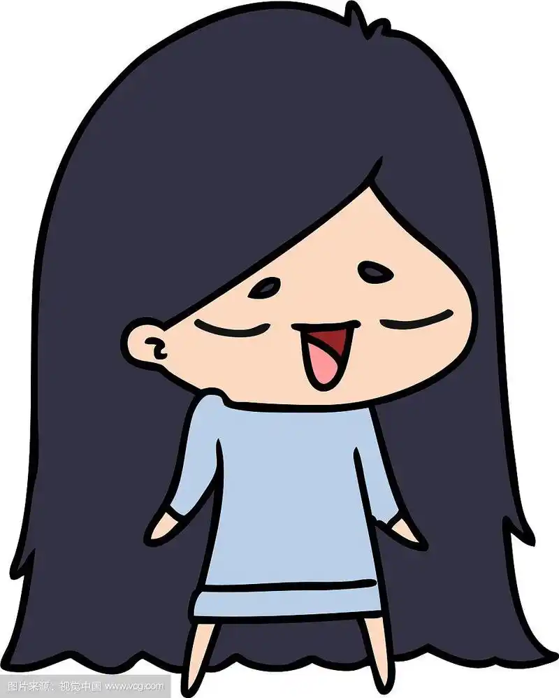 可爱可爱的长发女孩的卡通