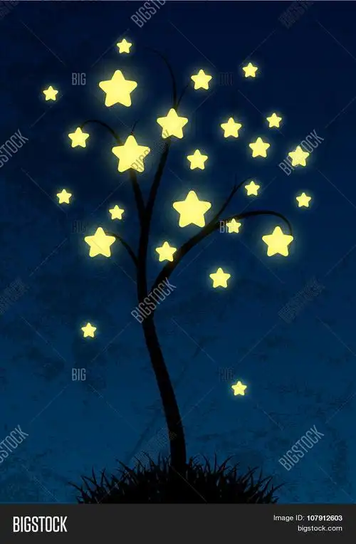 fairy starry tree on night background