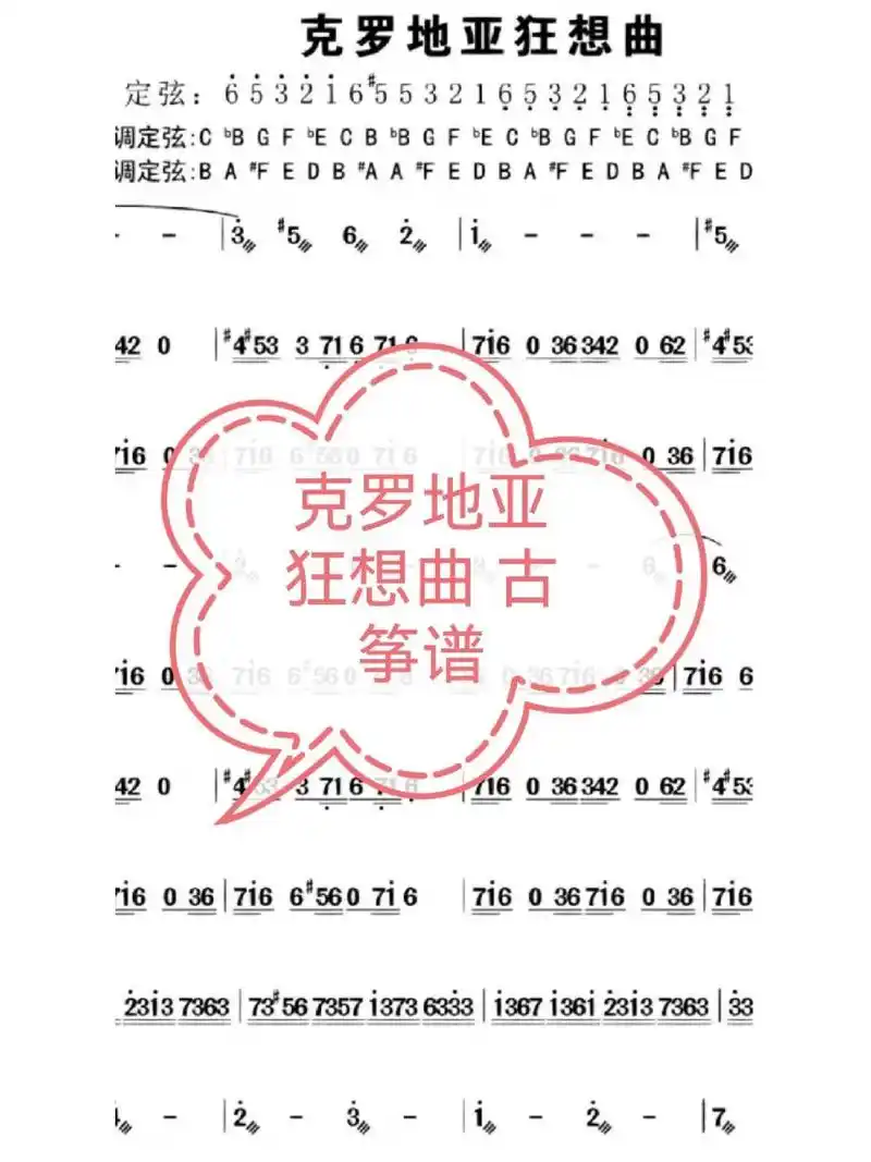 克罗地亚狂想曲,古筝谱,程皓如版本