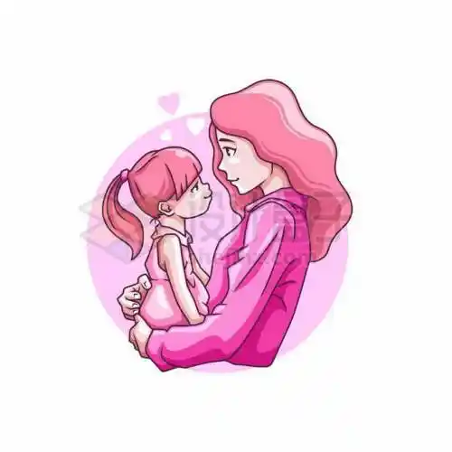 妈妈抱着女儿深情对视母亲节手绘插画4169107矢量图片免抠素材