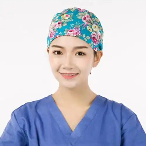 每田手术室帽子欧美医生护士帽棉印花长发葫芦帽月季01帽