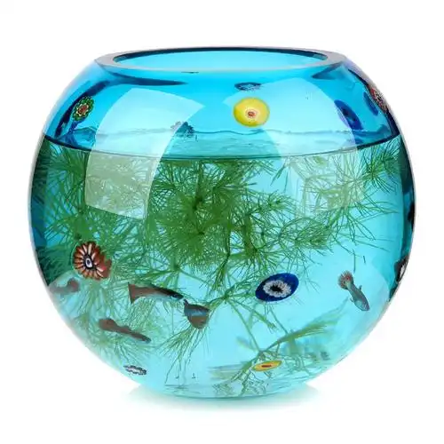 homix millefiori无铅水晶玻璃球形鱼缸花瓶 蓝l款 自营