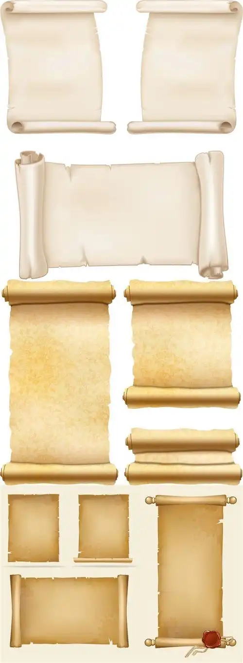 复古怀旧中国风牛皮纸卷轴画轴矢量素材