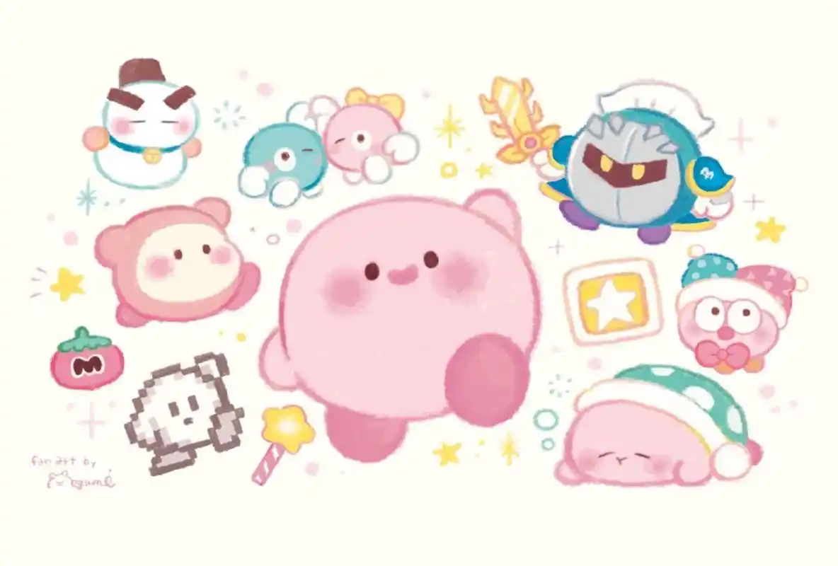 星之卡比78可可爱爱软糯糯手绘壁纸 25周年的卡比插画,可可爱爱,好