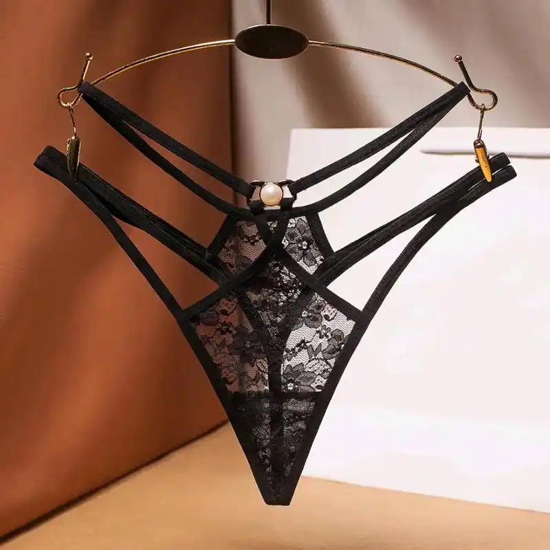 欧美性感绣花女士丁字裤透明网纱细带诱惑无痕内裤女火辣t裤#总 - 抖