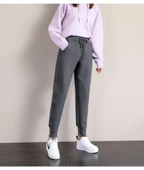 雅鹿 羊羔绒保暖女裤 加绒运动裤女宽松束脚秋冬休闲裤子仿毛棉裤加厚