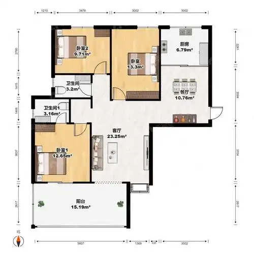 新榕金城湾3室2厅2卫117.94㎡南北249万