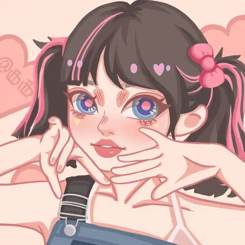 黑粉挑染双马尾女孩～ 卡通头像的大致步骤跟图 有哪里不会的都可以问