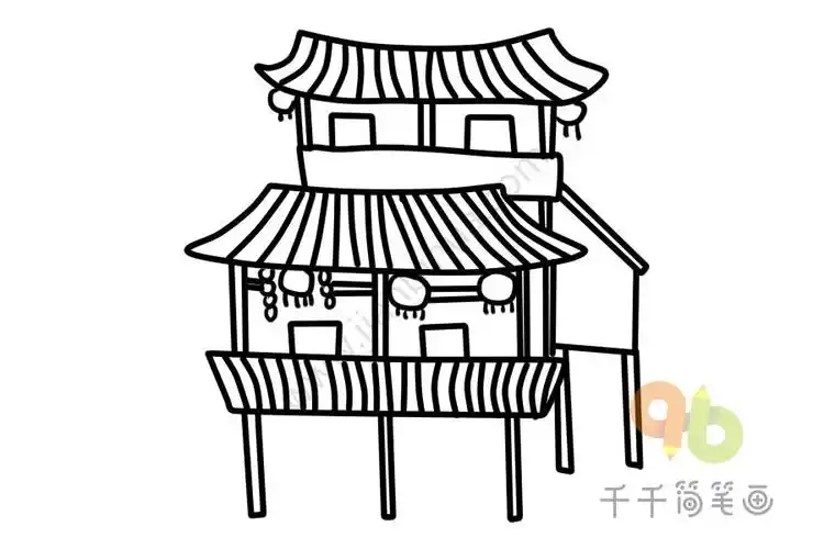双层吊脚楼简笔画