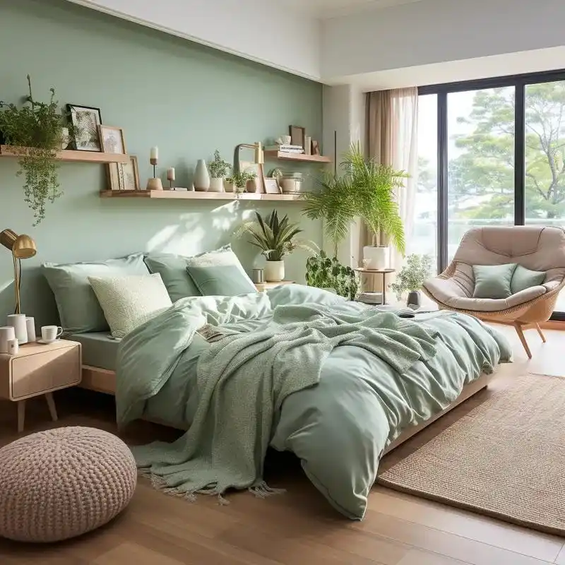 绿色系微水泥卧室,唤醒自然之美.在这个喧嚣的都市生活中,我们 - 抖音