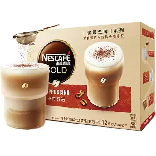 雀巢速溶咖啡金牌馆藏卡布奇诺白咖啡19g×12条浓香奶咖提神醒脑_爱购