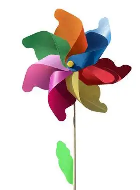 七彩风车户外装饰景区公园木杆插地节日宣传旋转塑料彩色大风车串