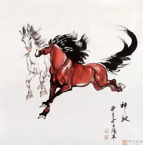 已售绥化美协理事徐鸿军四尺斗方神驰奔马图询价