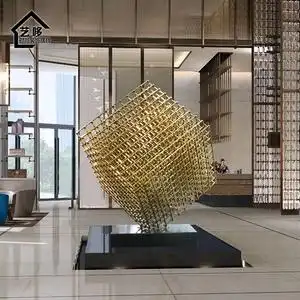 酒店大堂大型落地抽象拼接木雕塑售楼处实木雕摆件艺术装置工艺品3人