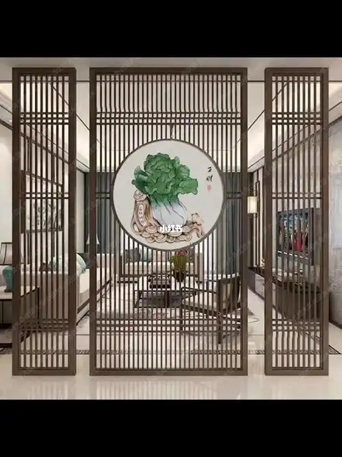 新中式屏风隔断客厅实木镂空现代玄关