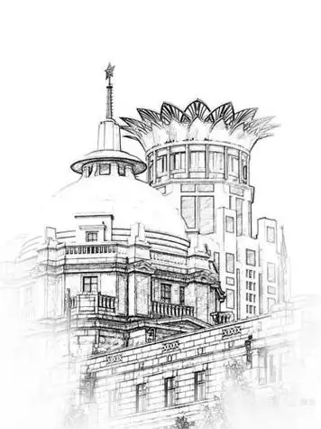 上海老外滩,新外滩,南外滩,北外滩建筑素描有关上海建筑简笔画的内容