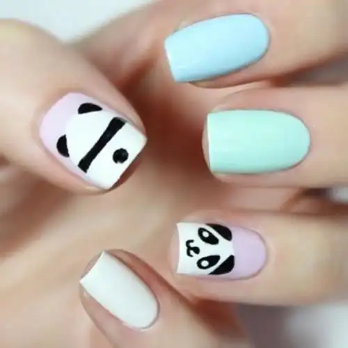 可爱黑白熊猫美甲,动物美甲-lomo美甲