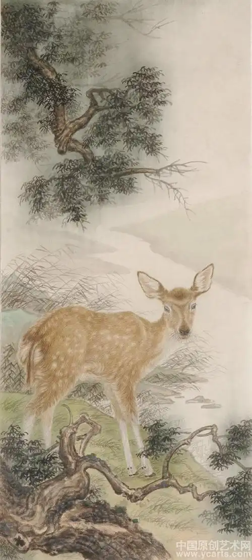 名称  鹿-3 作者名称  邓维彬 作品尺寸  85x38cm 作品质地  绢本国画