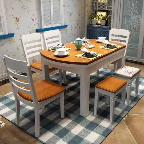 客厅家具实木橡木伸缩餐桌椅子组合 圆饭桌凳家用批发 一件代发