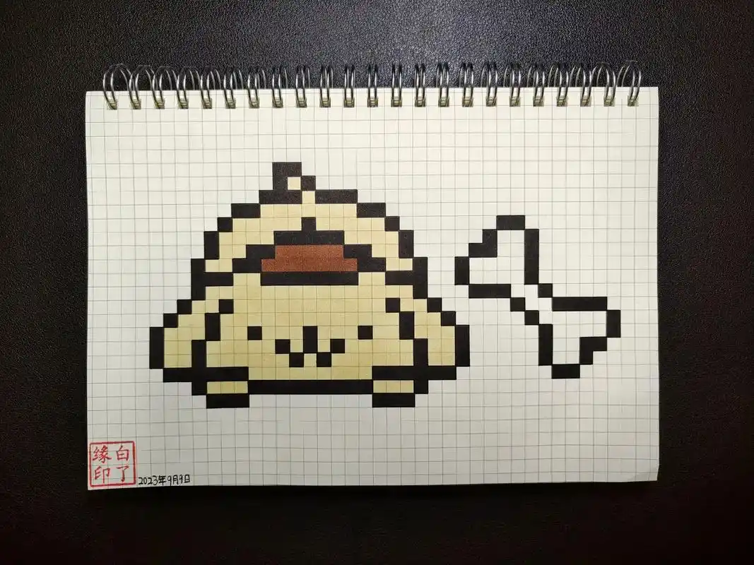 像素画  布丁狗 临摹非原创94画画画画  a5网格本 5m - 抖音