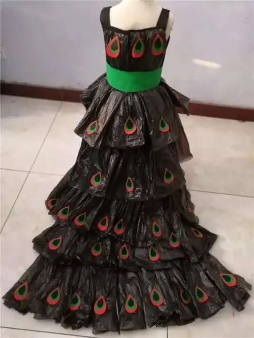 女儿童手工制作diy表演服幼儿园t台创意时装秀表演服走秀环保服装