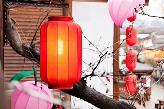 红灯笼,悬挂,屋顶,中国,传统