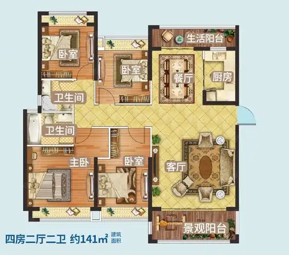 这完全就是教科书班的户型,各种功能都很齐全,室内设计也非常完美