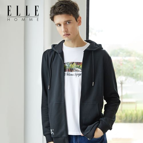 elle homme男士卫衣运动休闲连帽拉链运动开衫长袖外套