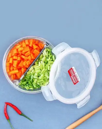 乐扣乐扣耐热玻璃饭盒保鲜盒分隔型便当盒圆形550ml