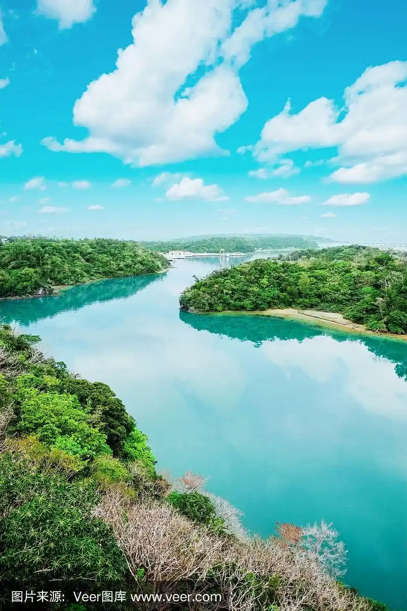 河流,全景,日本,航拍视角,冲绳县