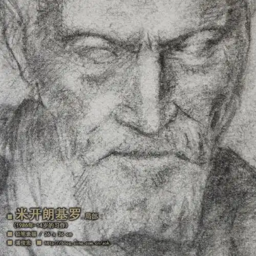 【米开朗基罗石膏像】潘俊宏14岁铅笔素描习作-1986年作