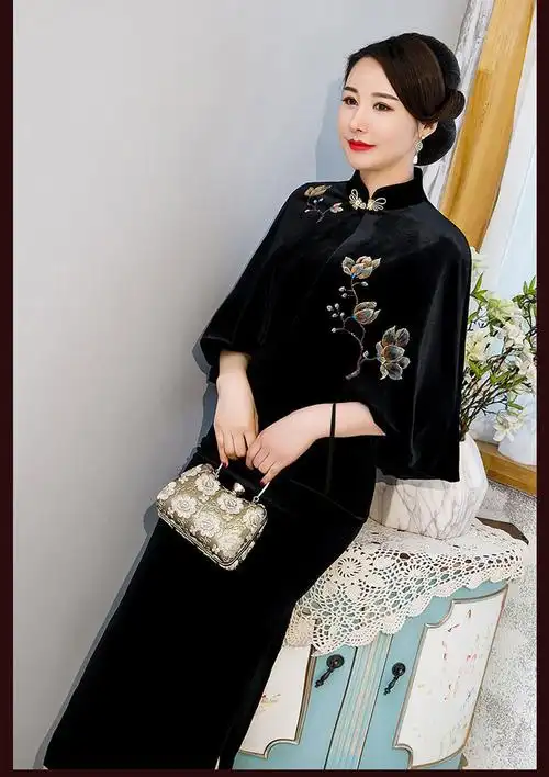 趣得旗袍披肩春夏金丝绒高端搭配旗袍披肩外套气质妈妈绣花外套女刺绣