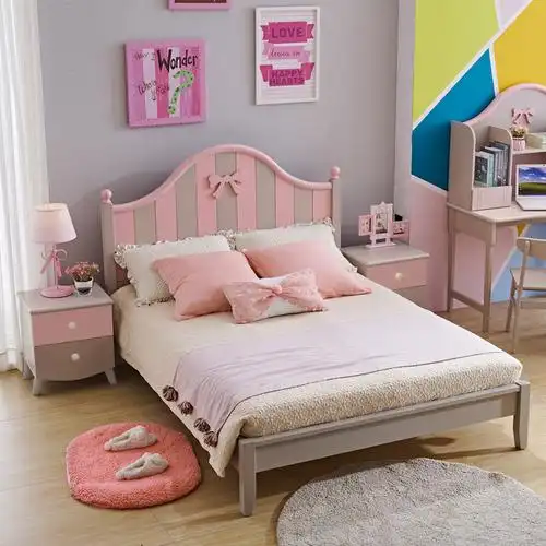 儿童北欧实木童床女孩单人床粉色公主15米女生卧室儿童床