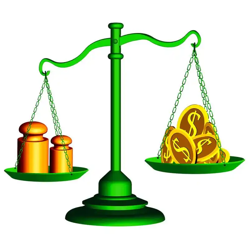 金钱权力,绿色规模的正义与钱和权重在白色背景,抽象矢量艺术插画