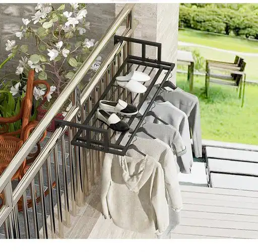 阳台晾衣架神器栏杆窗户外阳台挂鞋架护栏凉晒衣服封闭落地卧室架