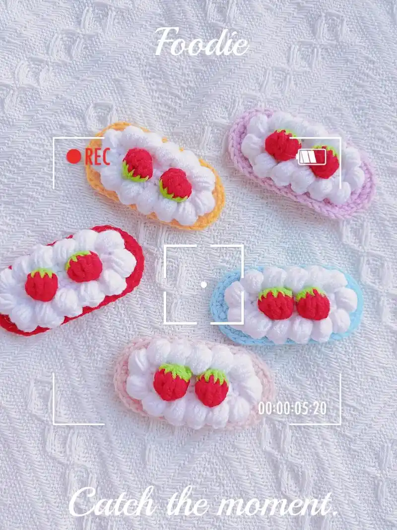 奶油草莓发夹,附图解#毛线编织 #纯手工发夹diy #教程  - 抖音