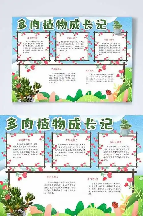 唯美多肉植物生长观察横版小报word