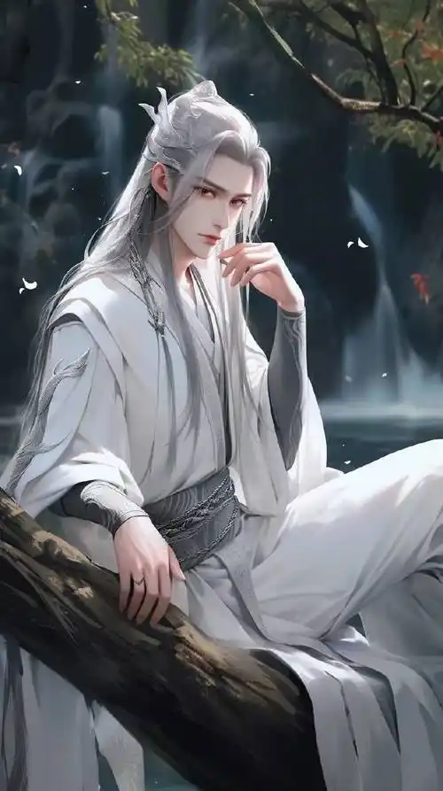 古风高冷帅气银发男生头像