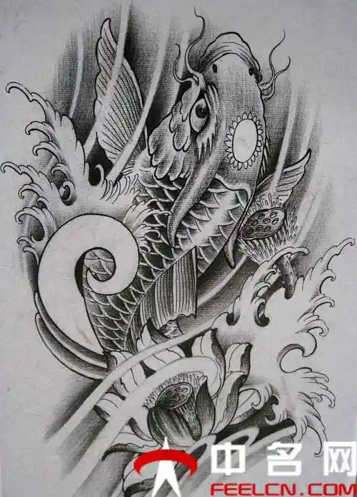 鲤鱼纹身手稿,鲤鱼纹身图案,鲤鱼纹身手臂