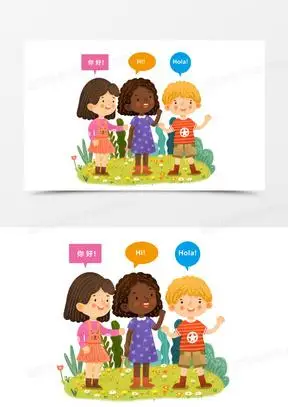 手绘卡通不同肤色国家小孩打招呼插画免抠元素
