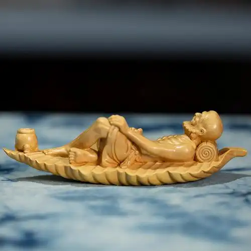 黄杨木客厅禅意罗汉睡梦工艺品中式装饰家居神像木雕