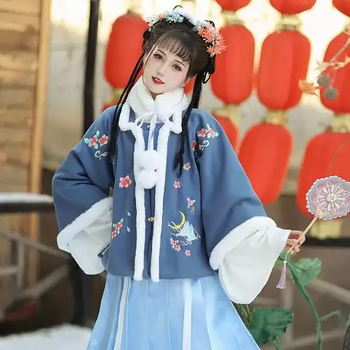 鼎尚原创正版山川遗梦明制新款汉服女加绒加厚刺绣袄裙秋冬季拜年