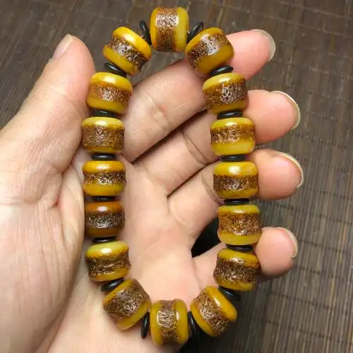 佛珠手串天然西藏牦牛骨老头盖骨嘎巴啦单圈念珠手链