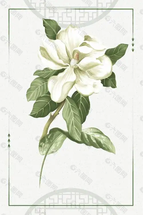 手绘中国风栀子花背景素材