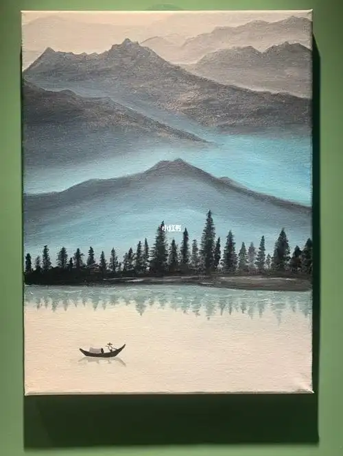 丙烯画山水画背景墙
